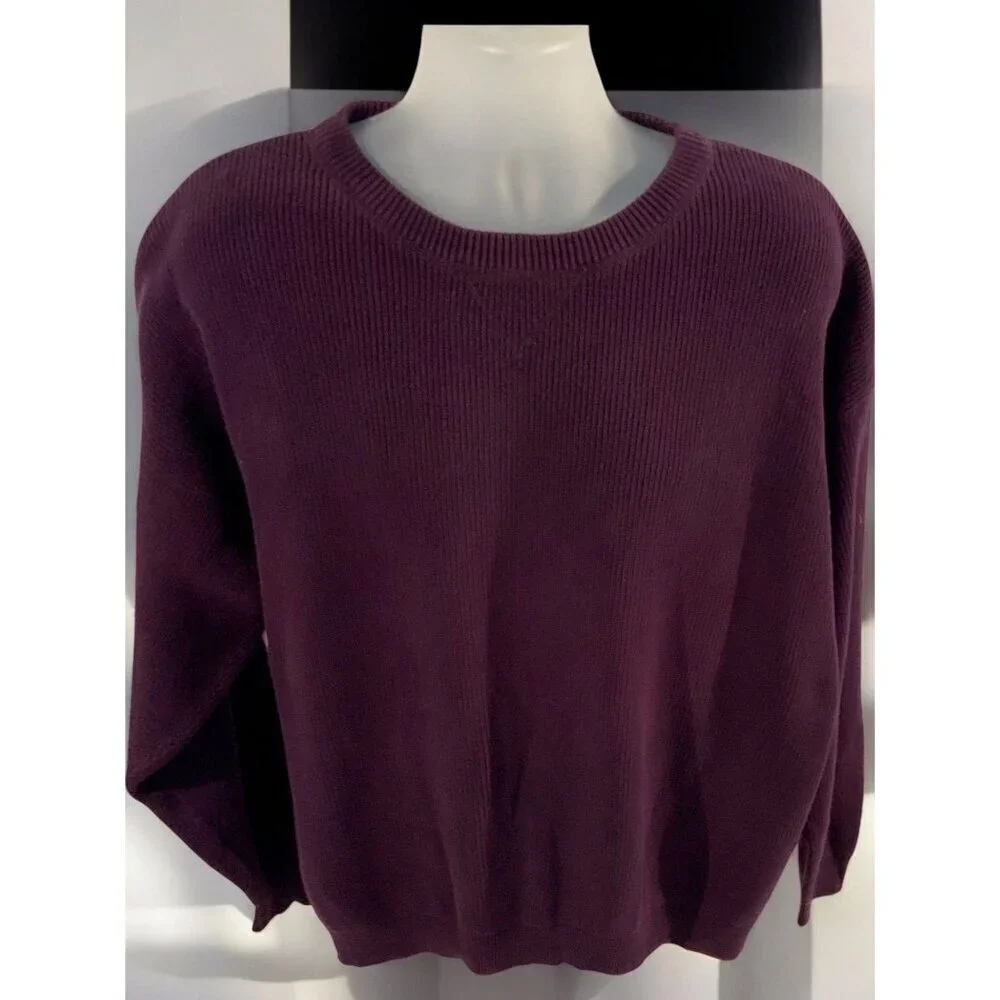 Eddie Bauer Mens Long Sleeve Crew Neck XL Ribbed Cotton Knit Purple Sweater - Picture 2 of 8
